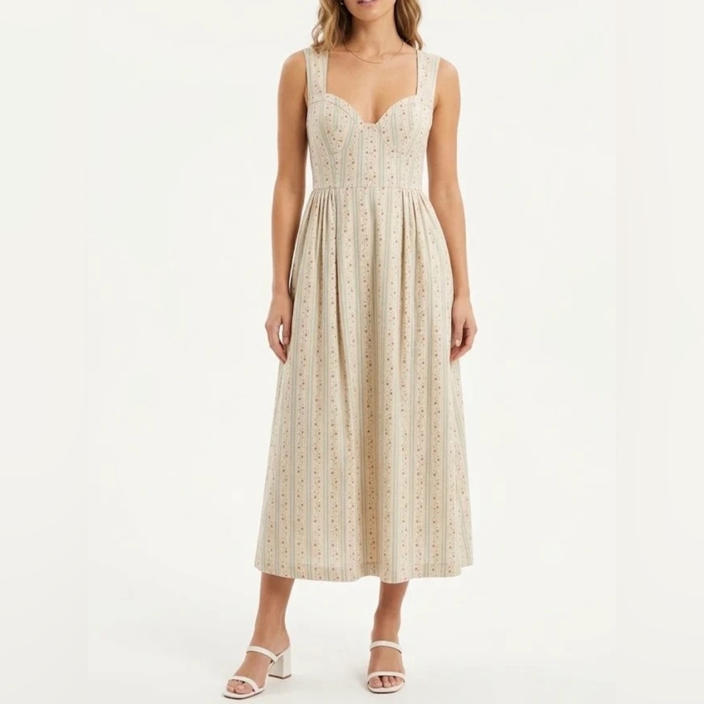 DITSY FLORAL SLEEVELESS FIT FLARE COTTAGECORE MIDI DRESS WHIMSY GARDEN PARTY 6